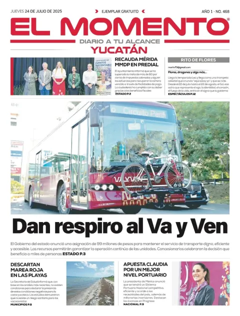 Portada de El Momento Yucatan del jueves, 24 de julio de 2025