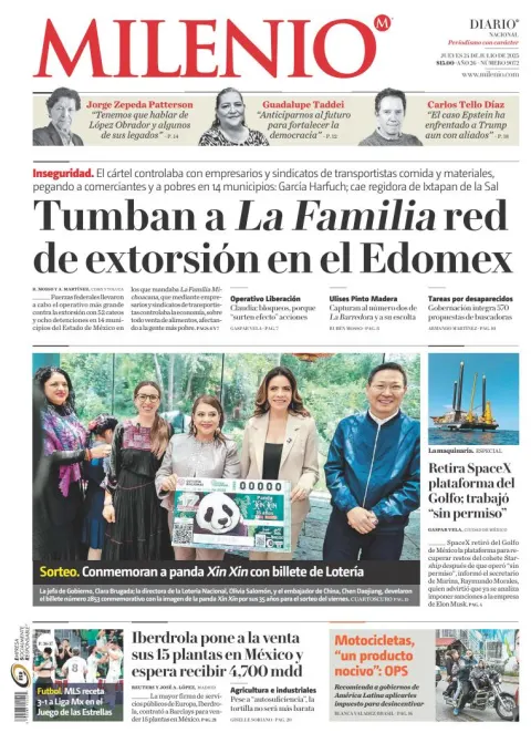 Portada de Milenio del jueves, 24 de julio de 2025