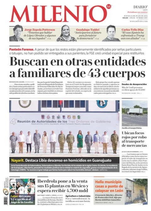 Portada de Milenio Leon del jueves, 24 de julio de 2025