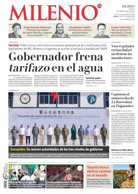Portada de Milenio Jalisco del jueves, 24 de julio de 2025