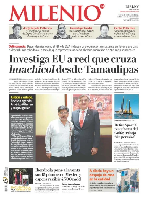 Portada de Milenio Tamaulipas del jueves, 24 de julio de 2025