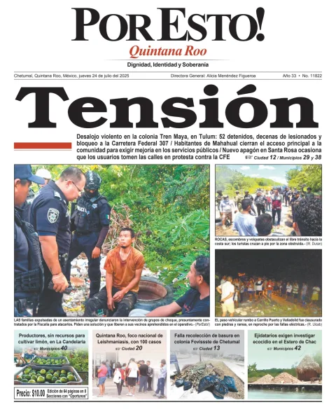 Portada de Por Esto (quintana Roo Chetumal) del jueves, 24 de julio de 2025