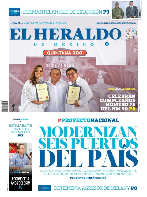 Portada de El Heraldo de Mexico - Quintana Roo del jueves, 24 de julio de 2025