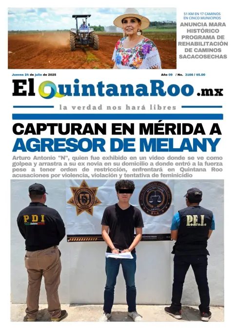 Portada de El Quintana Roo (portada) del jueves, 24 de julio de 2025
