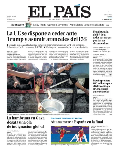 Portada de El Pais del jueves, 24 de julio de 2025