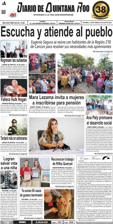 Portada de Diario de Quintana Roo (portada)