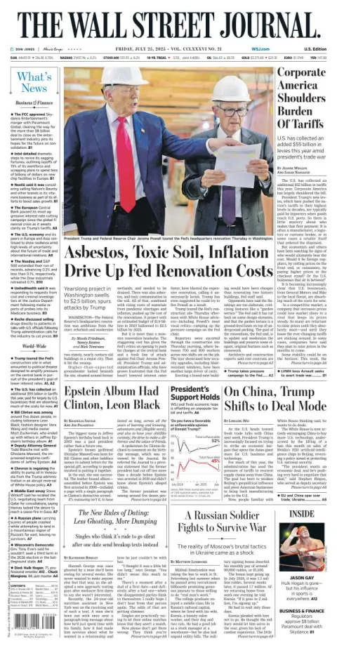 Portada de The Wall Street Journal del viernes, 25 de julio de 2025