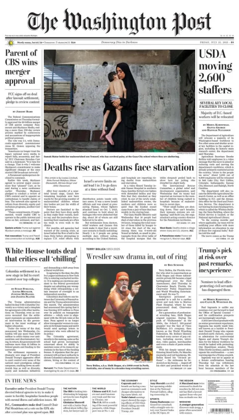 Portada de The Washington Post del viernes, 25 de julio de 2025