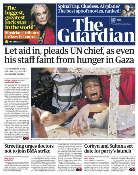 Portada de The Guardian (reino Unido) del viernes, 25 de julio de 2025
