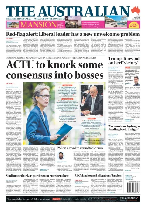 Portada de The Australian del viernes, 25 de julio de 2025