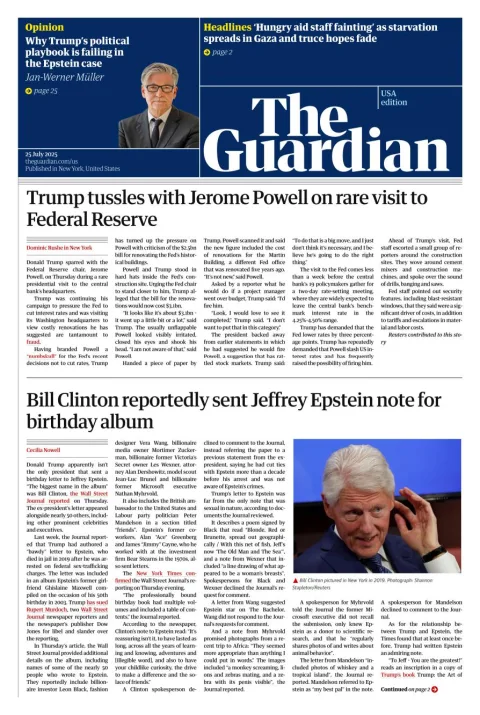 Portada de The Guardian (usa) del 2025-07-25