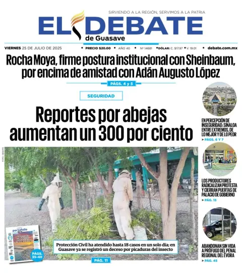 Portada de El Debate de Guasave del 2025-07-25