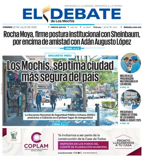 Portada de El Debate de los Mochis del 2025-07-25