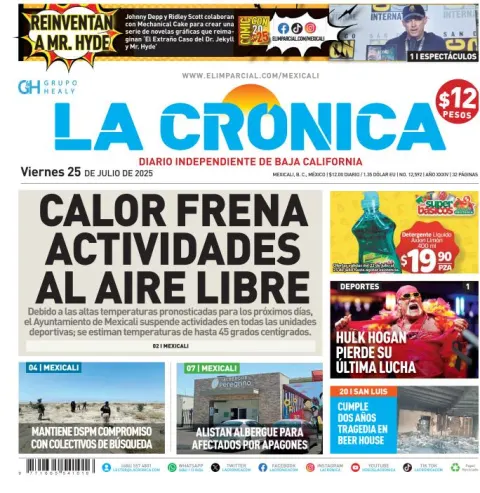 Portada de La Cronica del viernes, 25 de julio de 2025