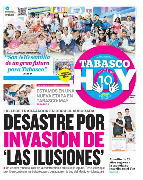 Portada de Tabasco Hoy del 2025-07-25