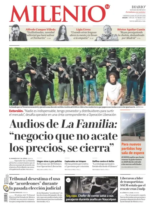 Portada de Milenio Edo de Mexico del viernes, 25 de julio de 2025