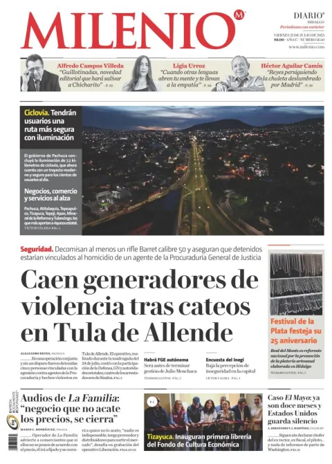 Portada de Milenio Hidalgo del viernes, 25 de julio de 2025