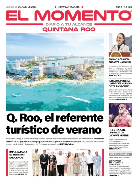 Portada de El Momento Quintana Roo del viernes, 25 de julio de 2025