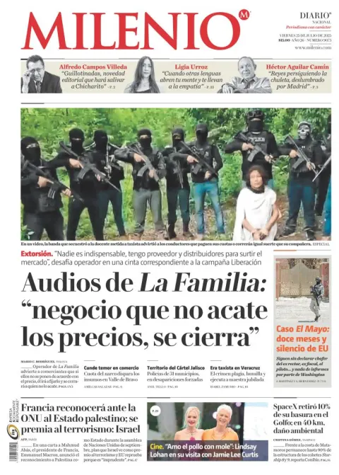 Portada de Milenio del viernes, 25 de julio de 2025