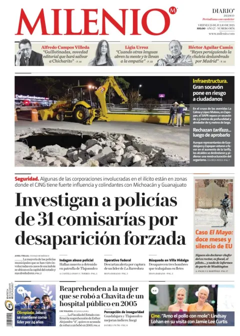 Portada de Milenio Jalisco del viernes, 25 de julio de 2025