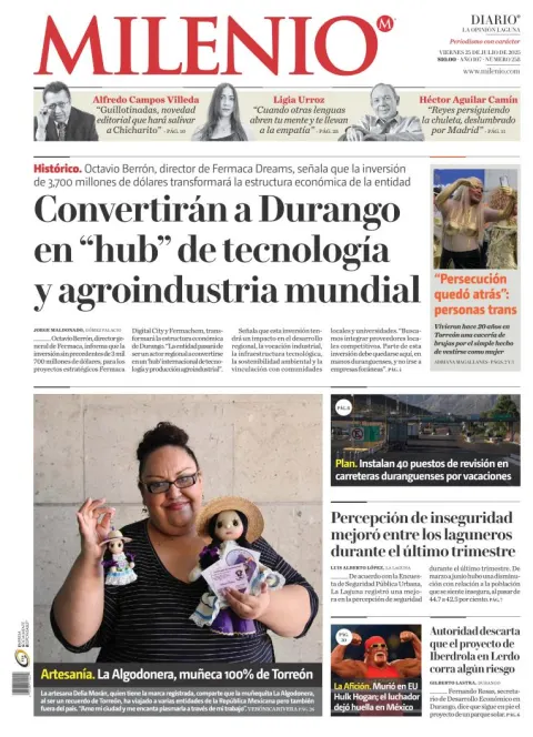 Portada de Milenio Laguna del viernes, 25 de julio de 2025
