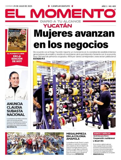 Portada de El Momento Yucatan del viernes, 25 de julio de 2025