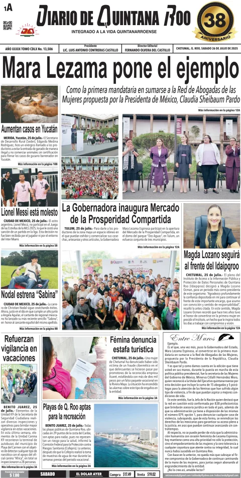 Portada de Diario de Quintana Roo (portada)