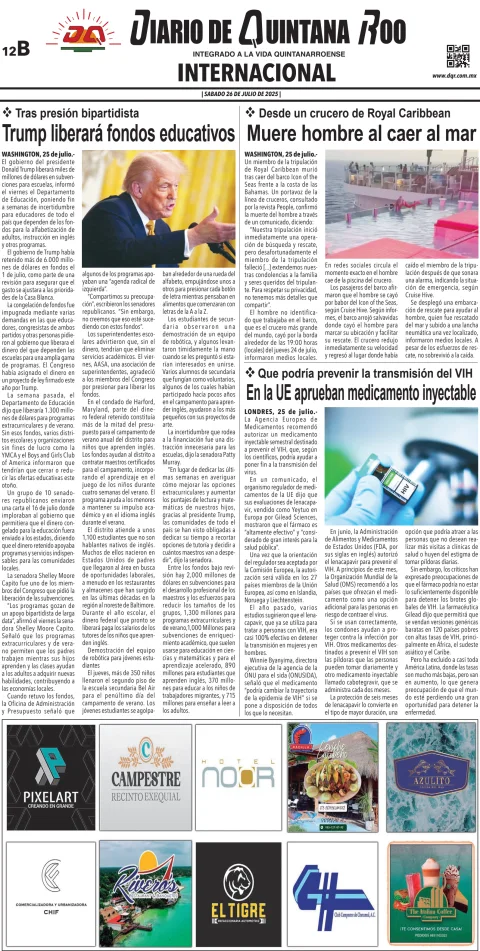 Portada de Diario de Quintana Roo (contra Portada)