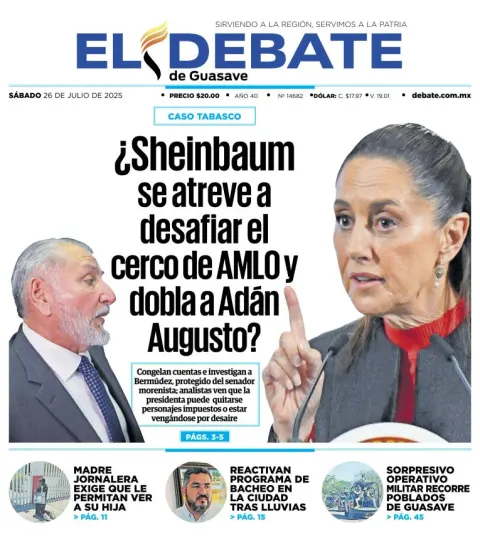 Portada de El Debate de Guasave del 2025-07-26