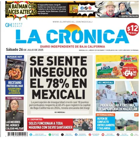 Portada de La Cronica del sábado, 26 de julio de 2025