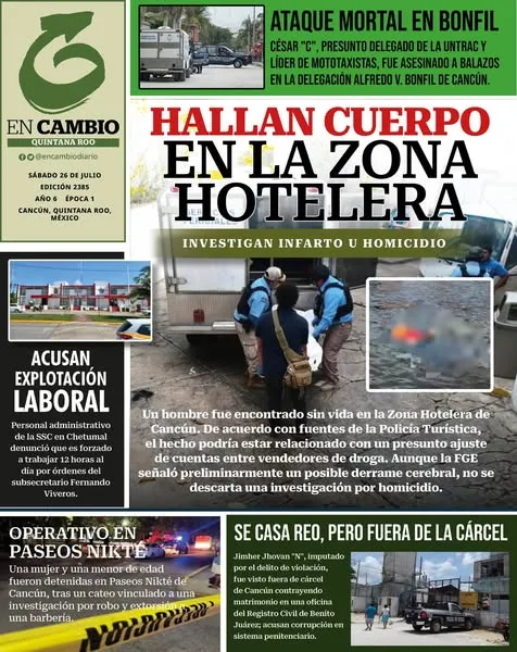 Portada de En Cambio - Quintana Roo (contraportada) del sábado, 26 de julio de 2025