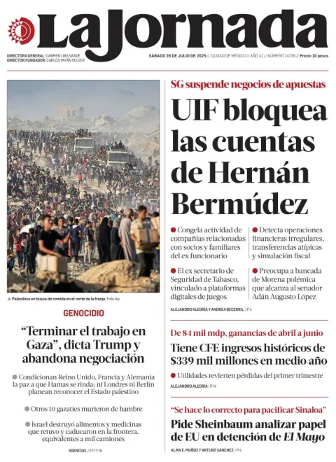 Portada de La Jornada del sábado, 26 de julio de 2025