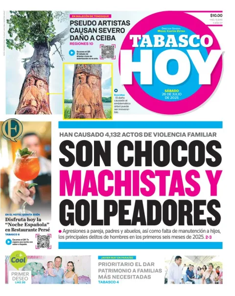 Portada de Tabasco Hoy del sábado, 26 de julio de 2025
