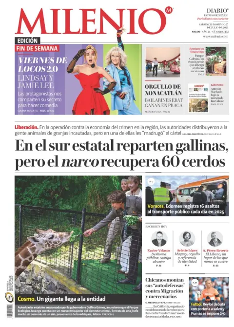 Portada de Milenio Edo de Mexico del sábado, 26 de julio de 2025