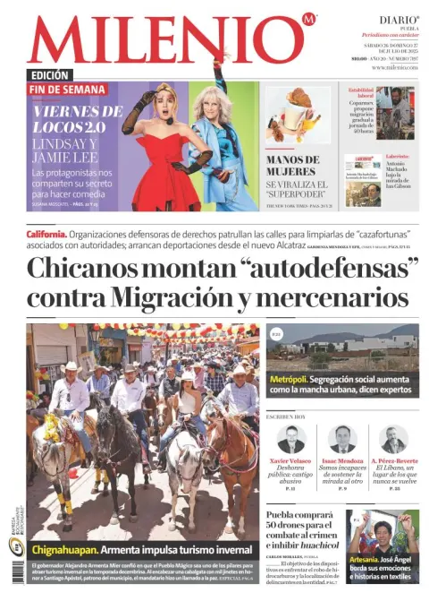 Portada de Milenio Puebla del sábado, 26 de julio de 2025