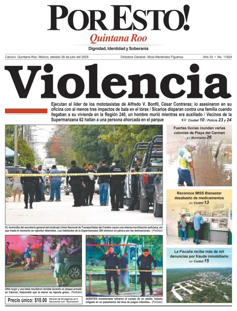 Portada de Por Esto (quintana Roo Cancun) del sábado, 26 de julio de 2025