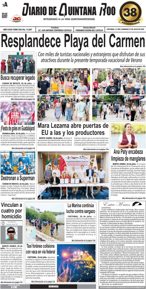Portada de Diario de Quintana Roo (portada)