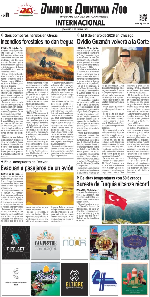 Portada de Diario de Quintana Roo (contra Portada)
