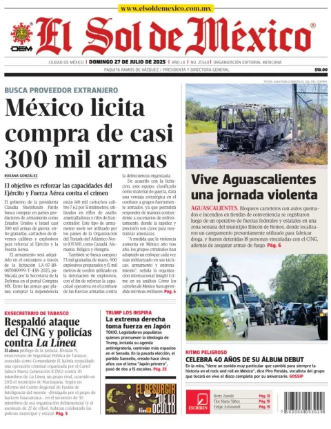 Portada de El Sol de Mexico