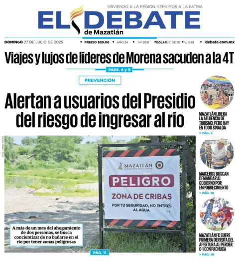 Portada de El Debate de Mazatlan