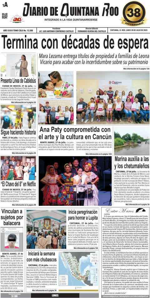 Portada de Diario de Quintana Roo (portada)