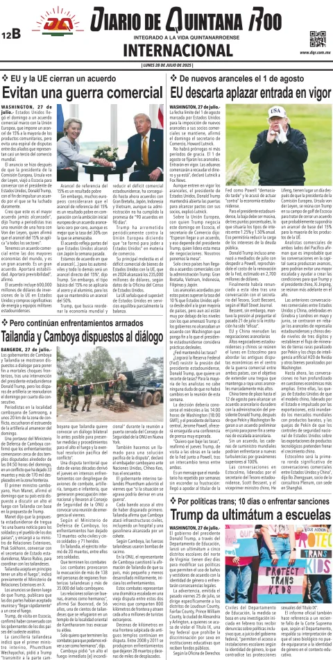 Portada de Diario de Quintana Roo (contra Portada)