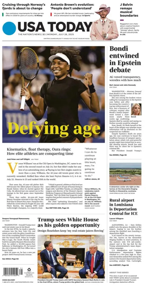 Portada de Usa Today del lunes, 28 de julio de 2025