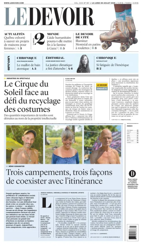 Portada de Le Devoir del lunes, 28 de julio de 2025