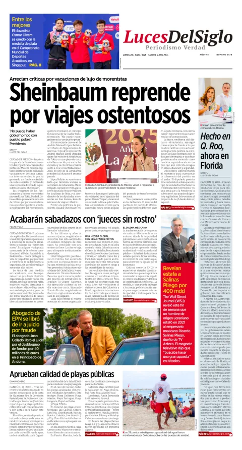 Portada de Luces del Siglo del lunes, 28 de julio de 2025