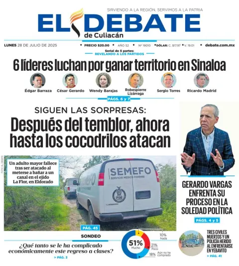 Portada de El Debate de Culiacan del lunes, 28 de julio de 2025