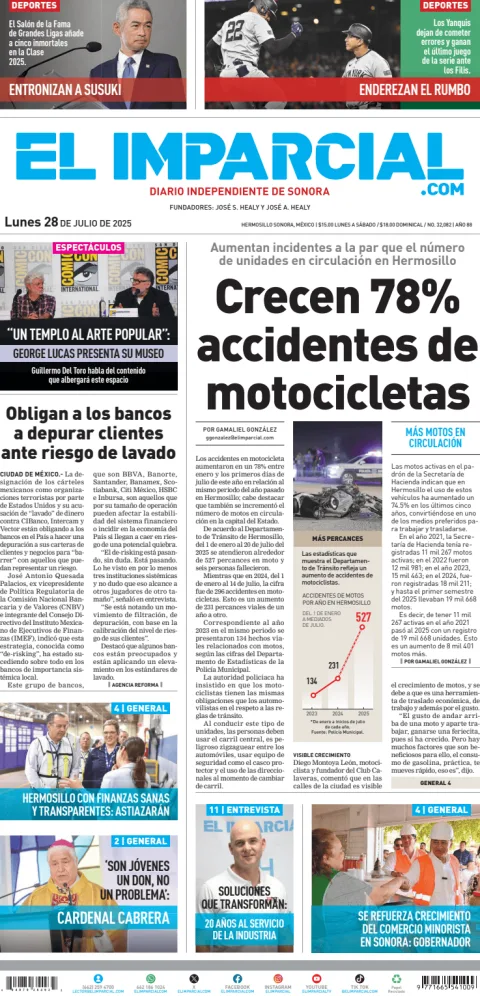 Portada de El Imparcial del lunes, 28 de julio de 2025