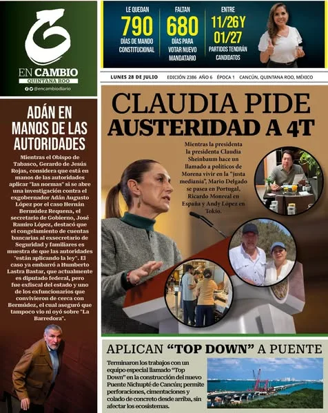 Portada de En Cambio - Quintana Roo (portada) del lunes, 28 de julio de 2025