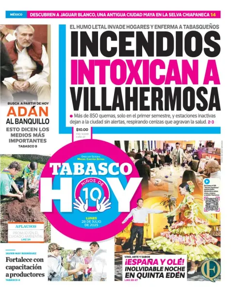 Portada de Tabasco Hoy del lunes, 28 de julio de 2025