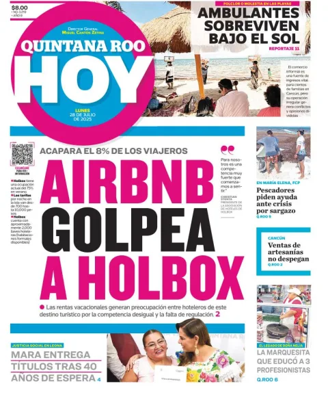 Portada de Quintana Roo Hoy del lunes, 28 de julio de 2025